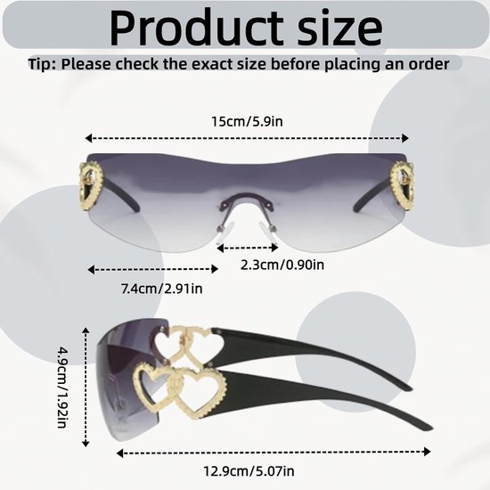 3 Stuks Y2K Randloze Wrap Around Zonnebril, Trendy Y2K Wraparound Heart Zonnebril, Randloze Wrap Around Zonnebril voor Vrouwen Mannen Geschikt voor Feestjes en Buitenactiviteiten — afbeelding 2