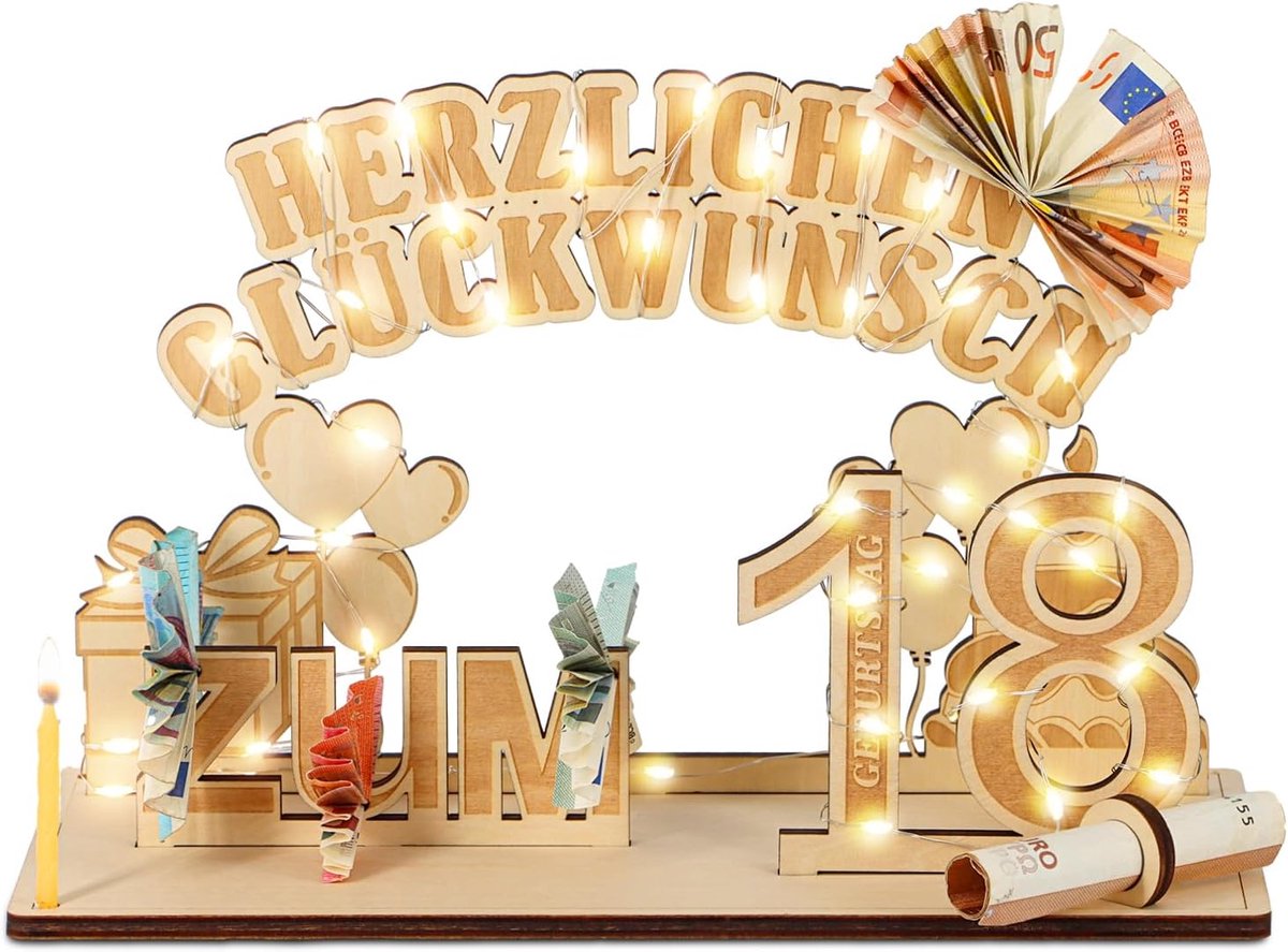 Originele 18e verjaardag geldgeschenken hout, cadeaus voor de 18e verjaardag meisje jongen, 18e verjaardag decoratie