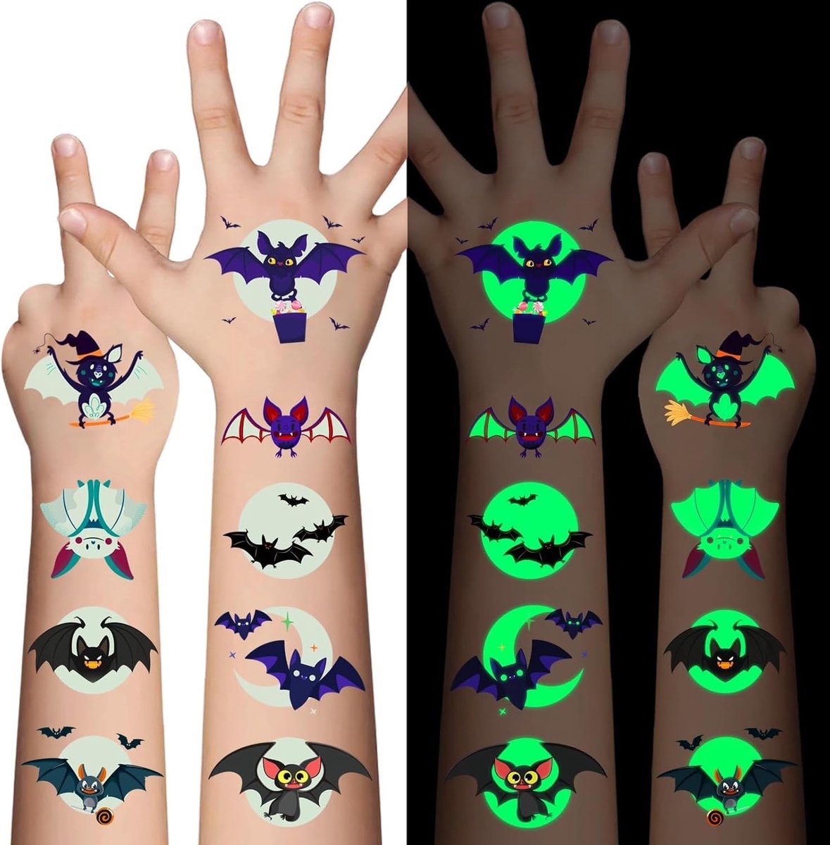 Tattoo Stickers, 10 vel Vleermuis Glow Set Decoratie