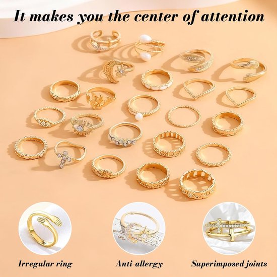 23-delige damesring, retro, vintage, verstelbaar, boho-ring, stapelbaar, midi-ringen, minimalistische set, fantasie-duimringen, cadeau voor familie, partner — afbeelding 4