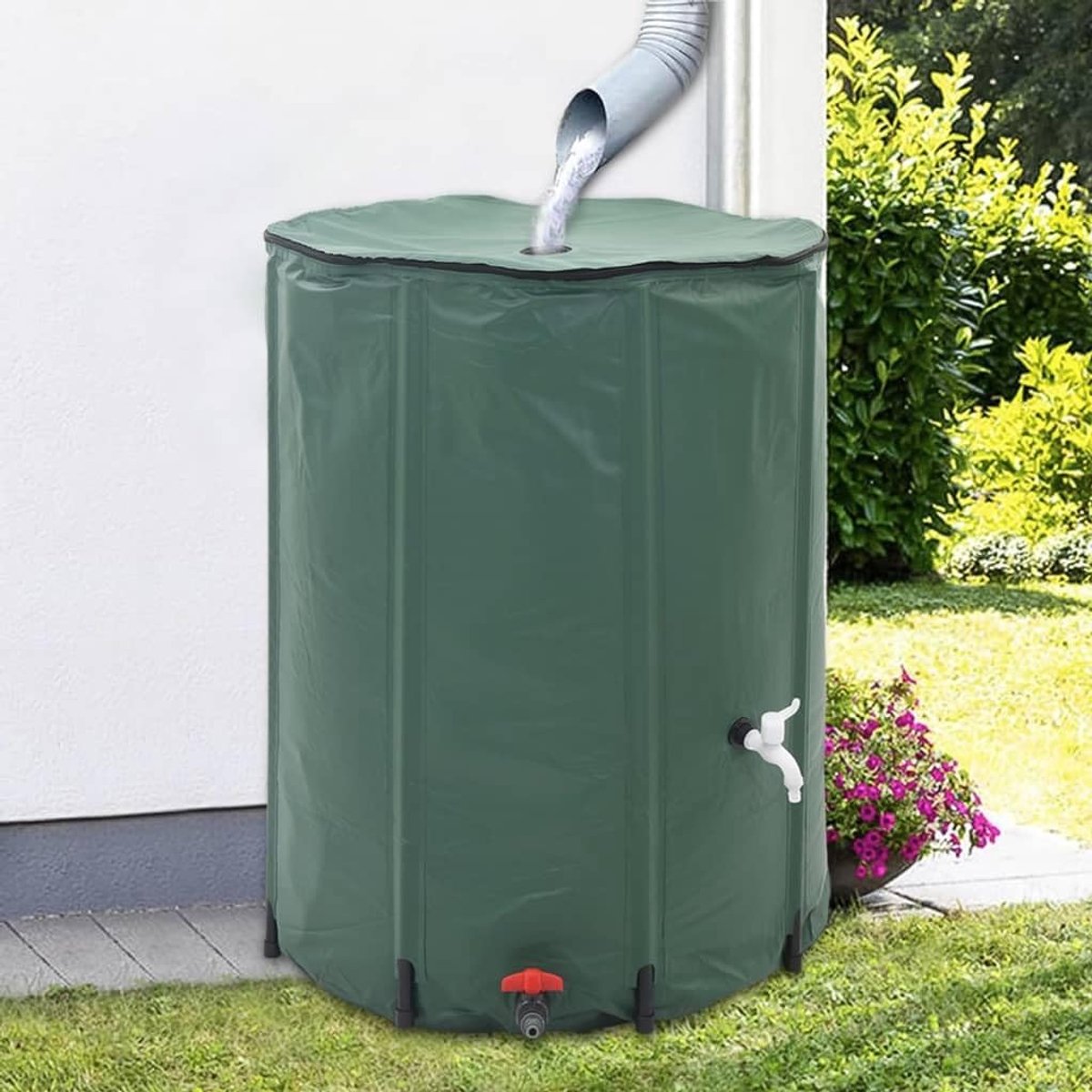 500 liter, opvouwbaar, watertank voor tuin, regenwaterreservoir met tapkraan, filtersysteem en tuinslang, groen