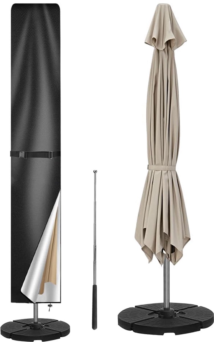 Famanu Beschermhoes voor parasol, afdekking voor parasol 2-4 m, stangbeschermhoes, waterdicht, weerbestendig, UV-bestendig, 249 x 57/57 cm wit