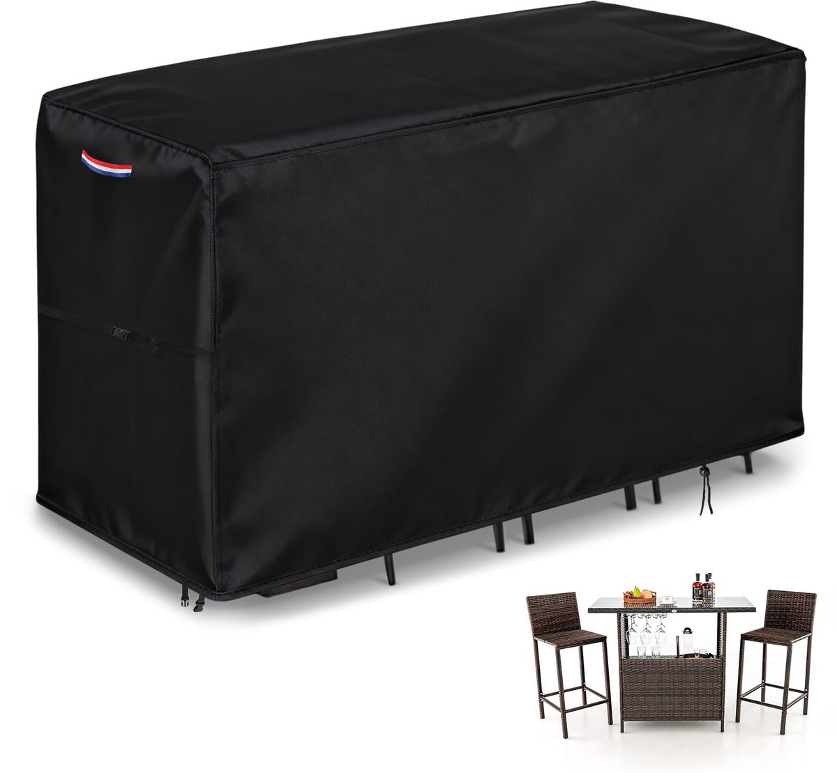 Famanu Bistroset, waterdicht, 190 x 102 x 105 cm, zwaar belastbare tafel- en stoelhoes, terrasbalkset hoezen met PU-coating wit