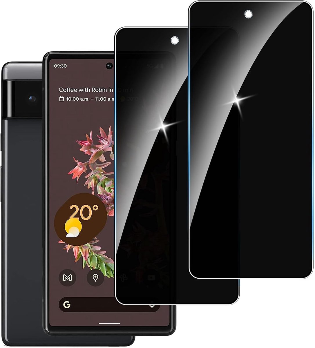 【2 stuks】privacy schermbeschermer voor Google Pixel 6,Anti-Spy aangemaakte glas Screen Protector,9H hardheid,Gemakkelijk te Installeren,Anti-kras,Geen Luchtbellen