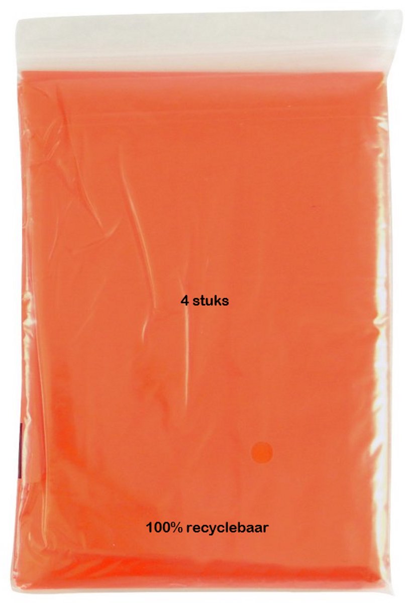 Eizook ponchos 4 stuks lichttransparant oranje - eenmalig gebruik - per stuk in zakje 100% recyclebaar
