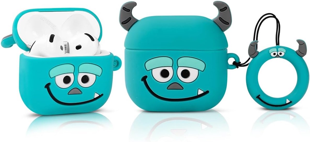 Compatibel met Apple AirPods 4 Hoesje, Beschermhoes, Grappig Schattig Cartoon Afdekking met Sleutelhanger (Sully)