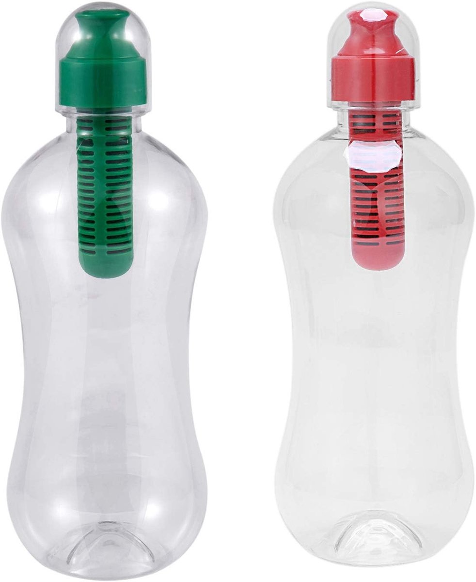 2 stuks 550ML water hydratatie filter fles gefilterd drinken, groen rood