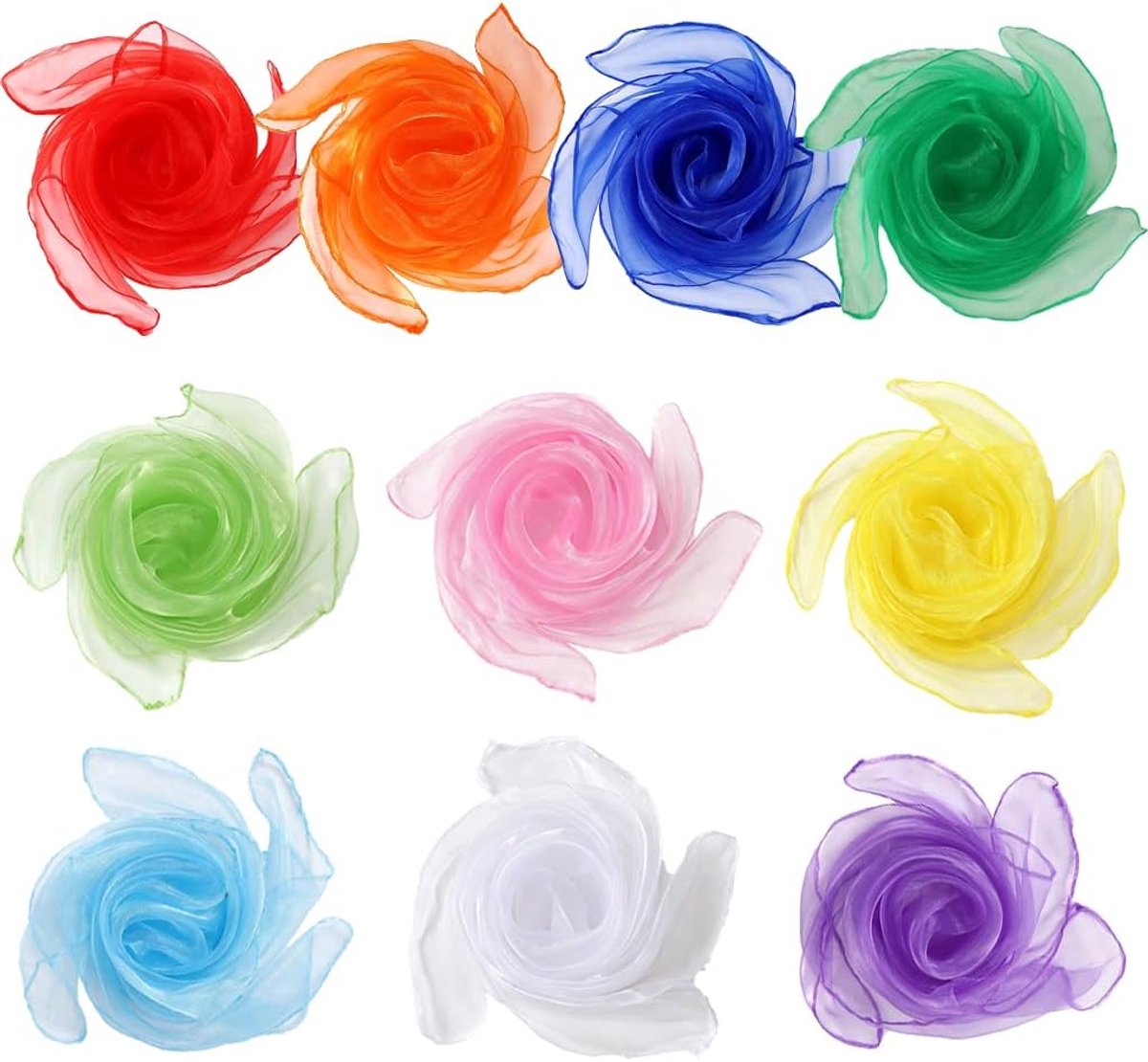 10 stuks 60 x 60 cm chiffondoeken, kleurrijke sjaals, jongleerdoeken, zijden doek