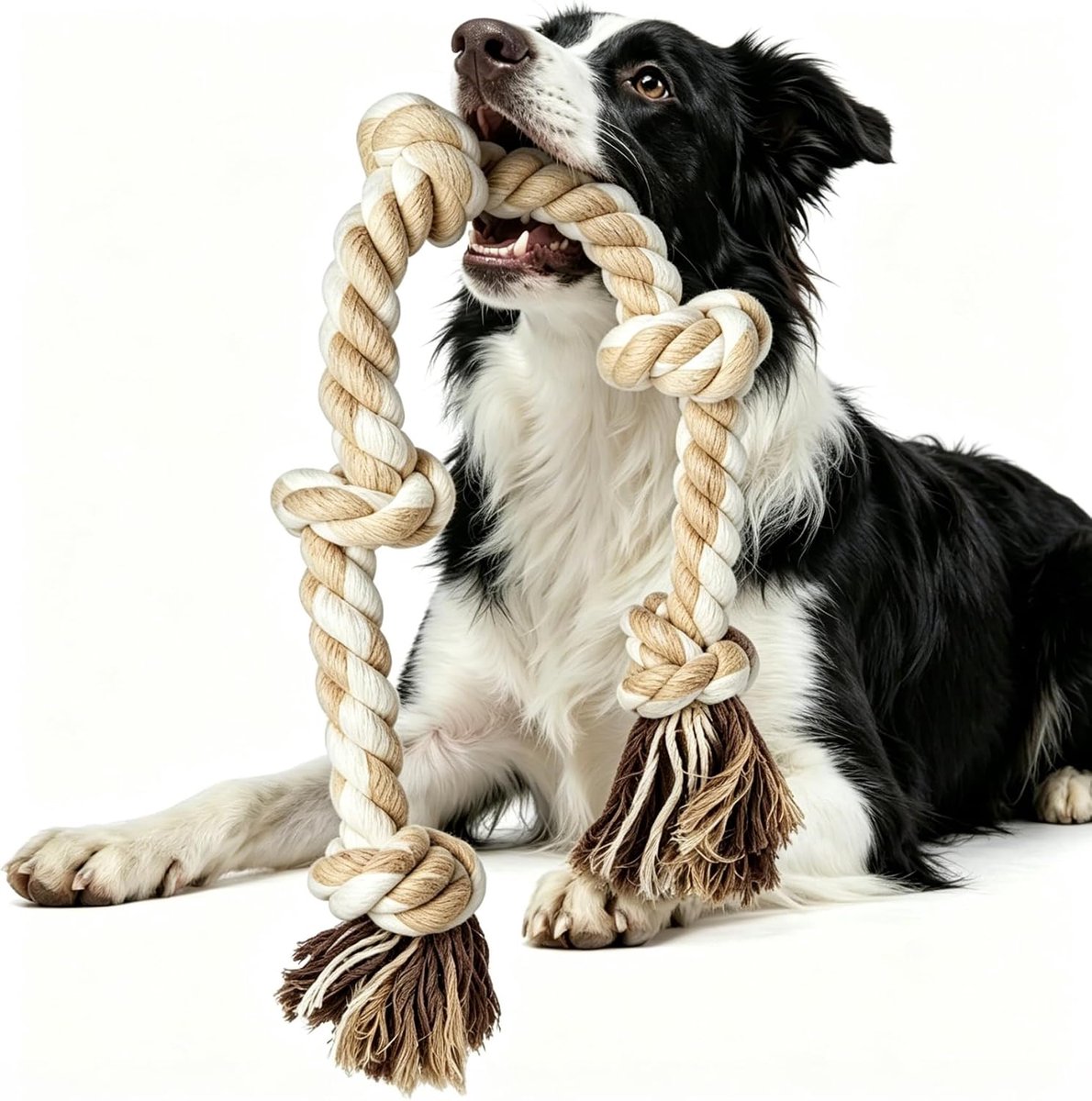 Hondenspeelgoed van touw, onverwoestbaar, 90 cm, 5 knopen, interactief, robuust gedraaide touwspeelgoed voor middelgrote en grote honden, kauwspeelgoed en trekspeelgoed