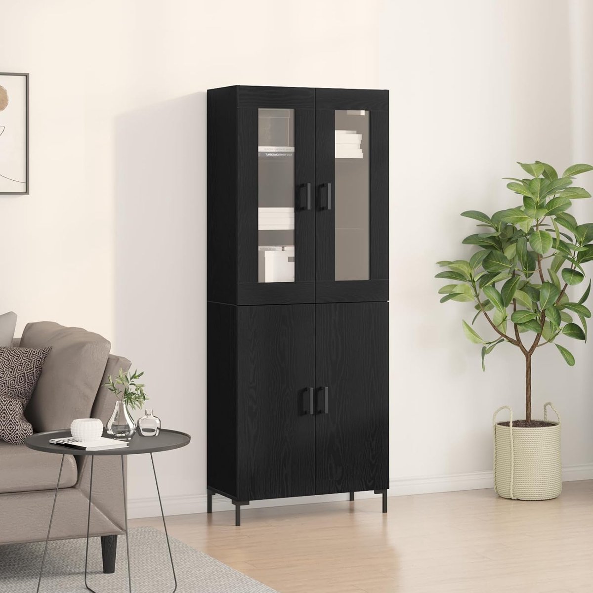 Dressoir met wandkast, zwart eiken, ingenieurhout, gangkast, tuinkast, voor slaapkamer, kantoor