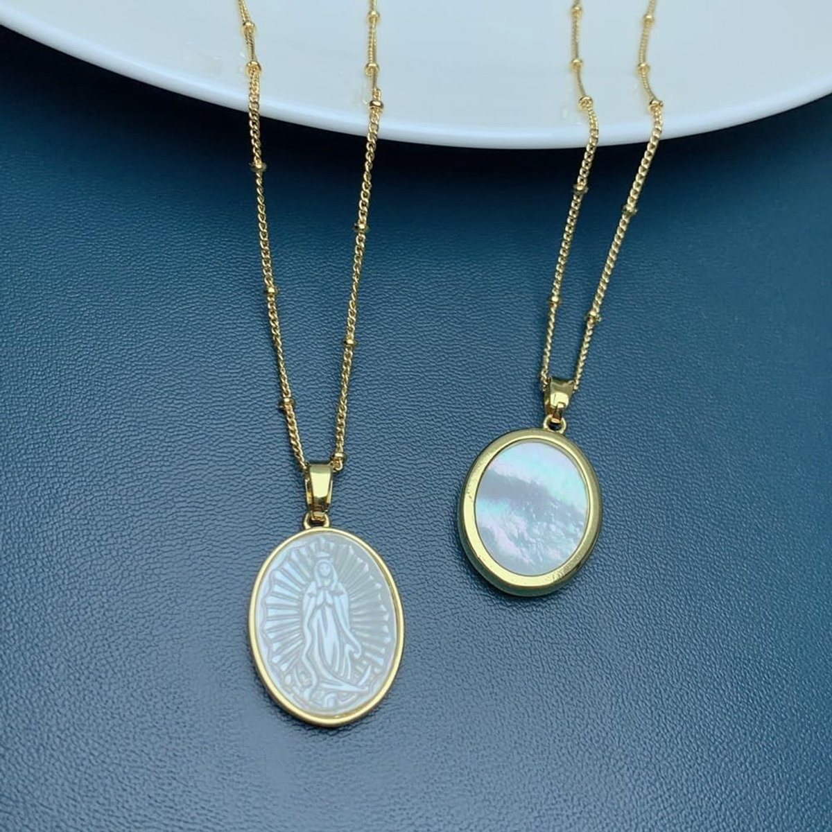 Lieve Vrouw Van Guadalupe,Cadena Virgen De Guadalupe Parelmoer Ketting,18K Vergulde Medaille Medaillon Ketting
