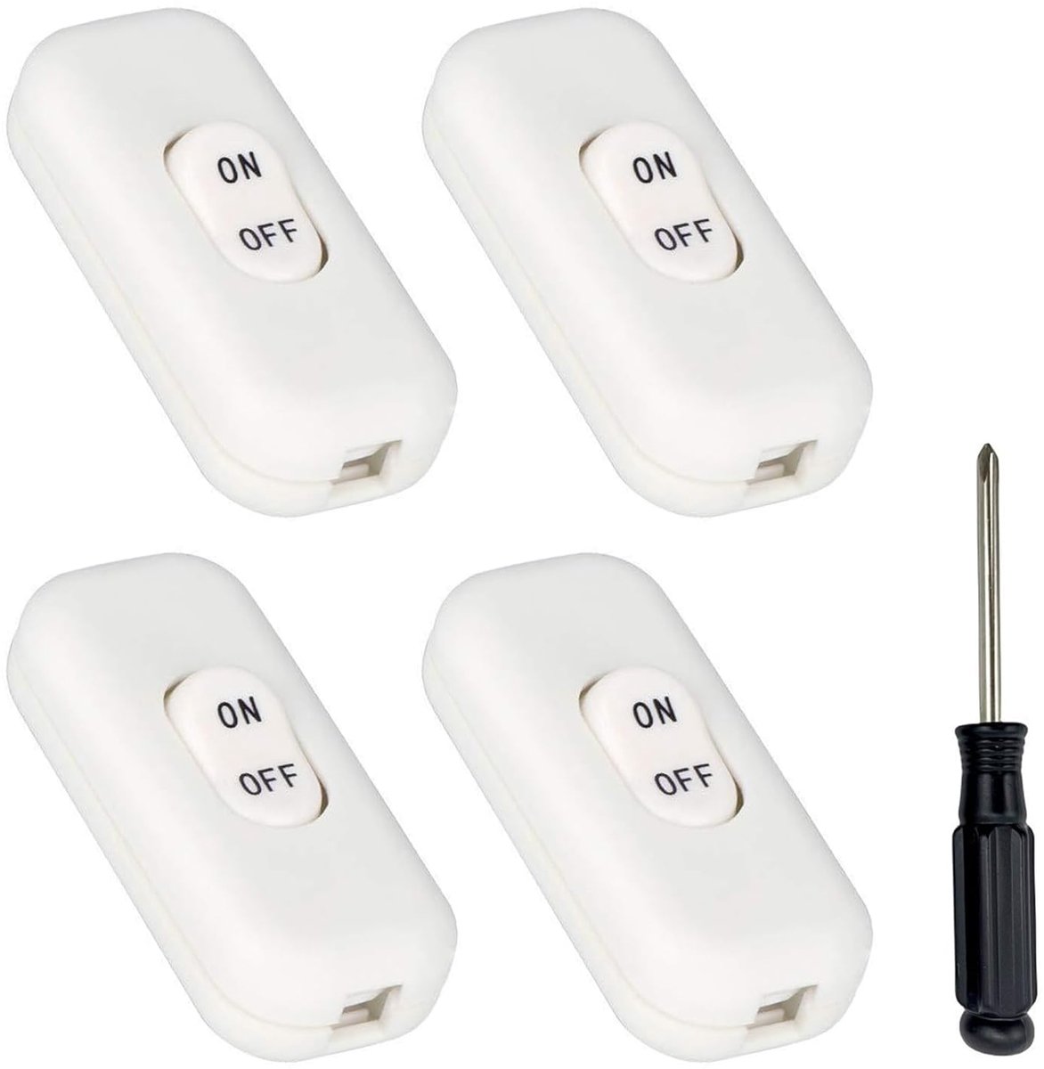 4 stuks tussenschakelaar, 6 A, 250 V, snoerschakelaar, 2-3-polige kabelschakelaar, tuimelschakelaar, inline schakelaar voor tafellamp, bedlamp, kleine apparaten (wit)
