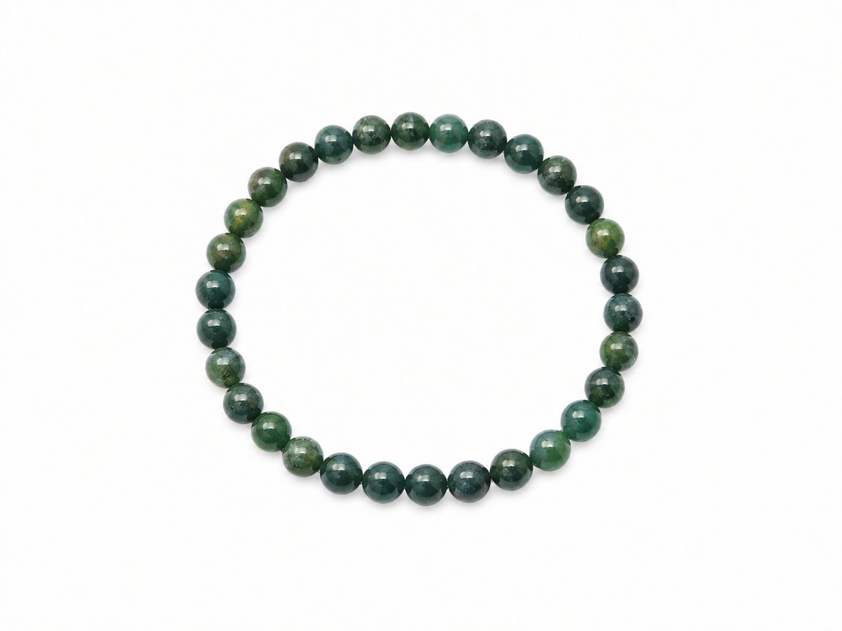 Mosagaat Armband A-Kwaliteit – 6 mm Edelsteen Kralen – 16 cm – Groene Natuursteen Armband - Mosagaat Armband – Groene armband