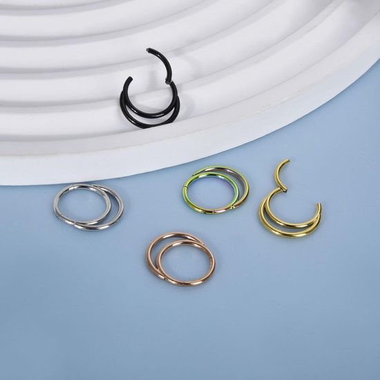 Neuspiercing ring 16 g septum piercing chirurgisch staal daith conch piercing goud zilver zwart roségoud neusring dubbele segmentring clicker spetum ring helix tragus piercing oor 8/10 mm — afbeelding 5