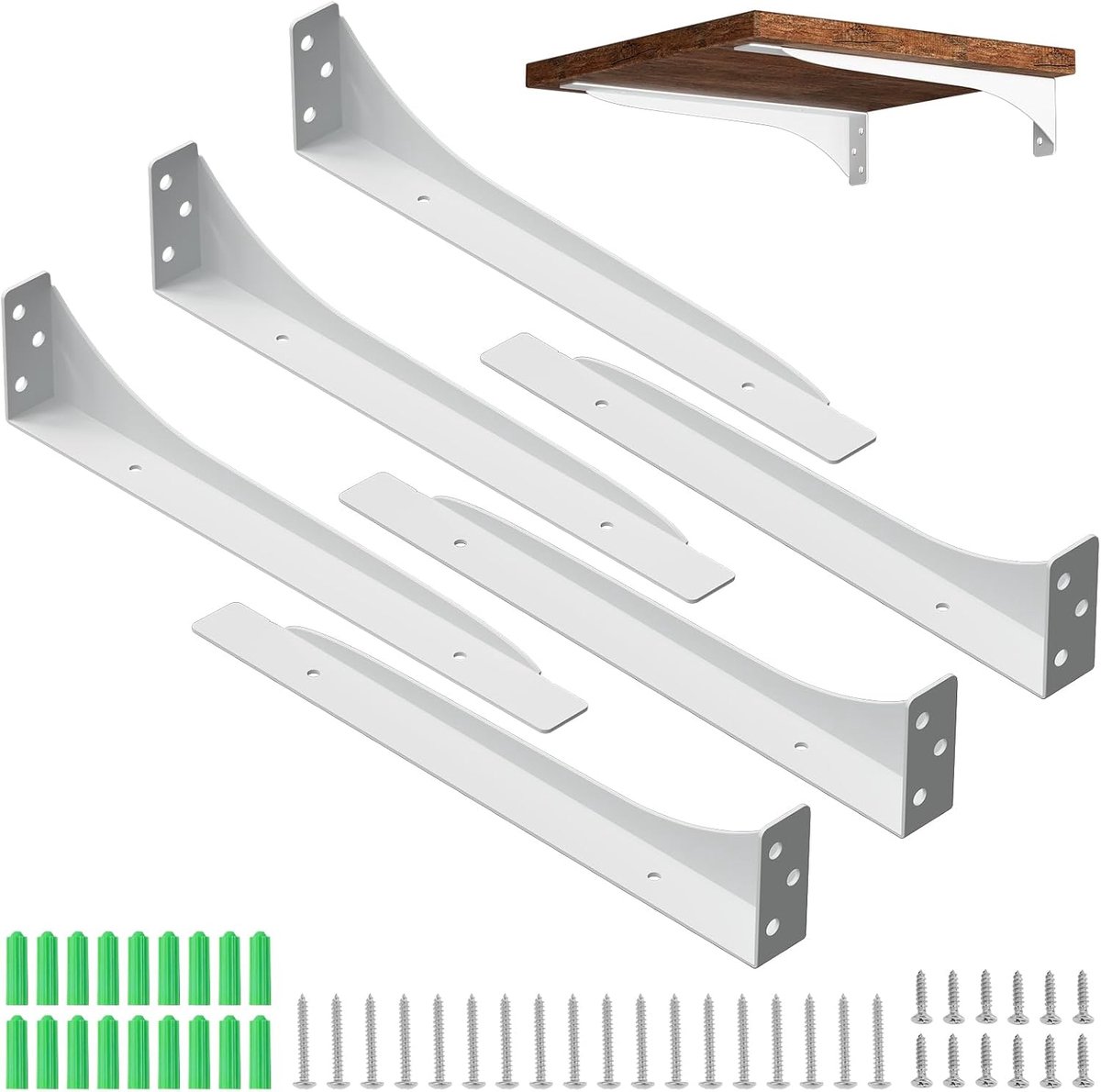 3 Paar Plankhouders , Hoek Console voor Zware Belasting, Metaal, Beugel voor Zware Lasten, Plankhoek Plankbeugel 90 Graden voor Wandmontage, (Wit, 25 cm)