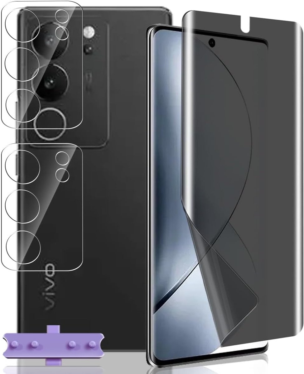Privacyfolie, flexibel, voor VIVO V29 5G, [2 stuks] camerabescherming van gepantserd glas en [1 stuk] anti-spy zachte TPU-folie, krasbestendige schermbeschermingsfolie voor VIVO V29 5G