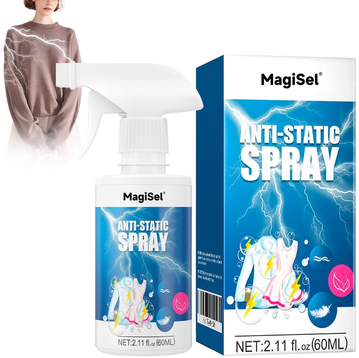Anti-statische spray voor kleding en auto - Verwijdert stof, voorkomt statische elektriciteit, 60 ml
