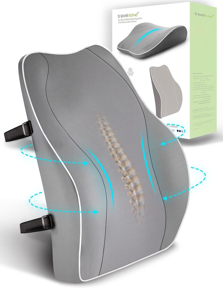 Lendensteun Rugkussen – Gel Memory Foam – Auto, Bureaustoel en Gamestoel – Grijs