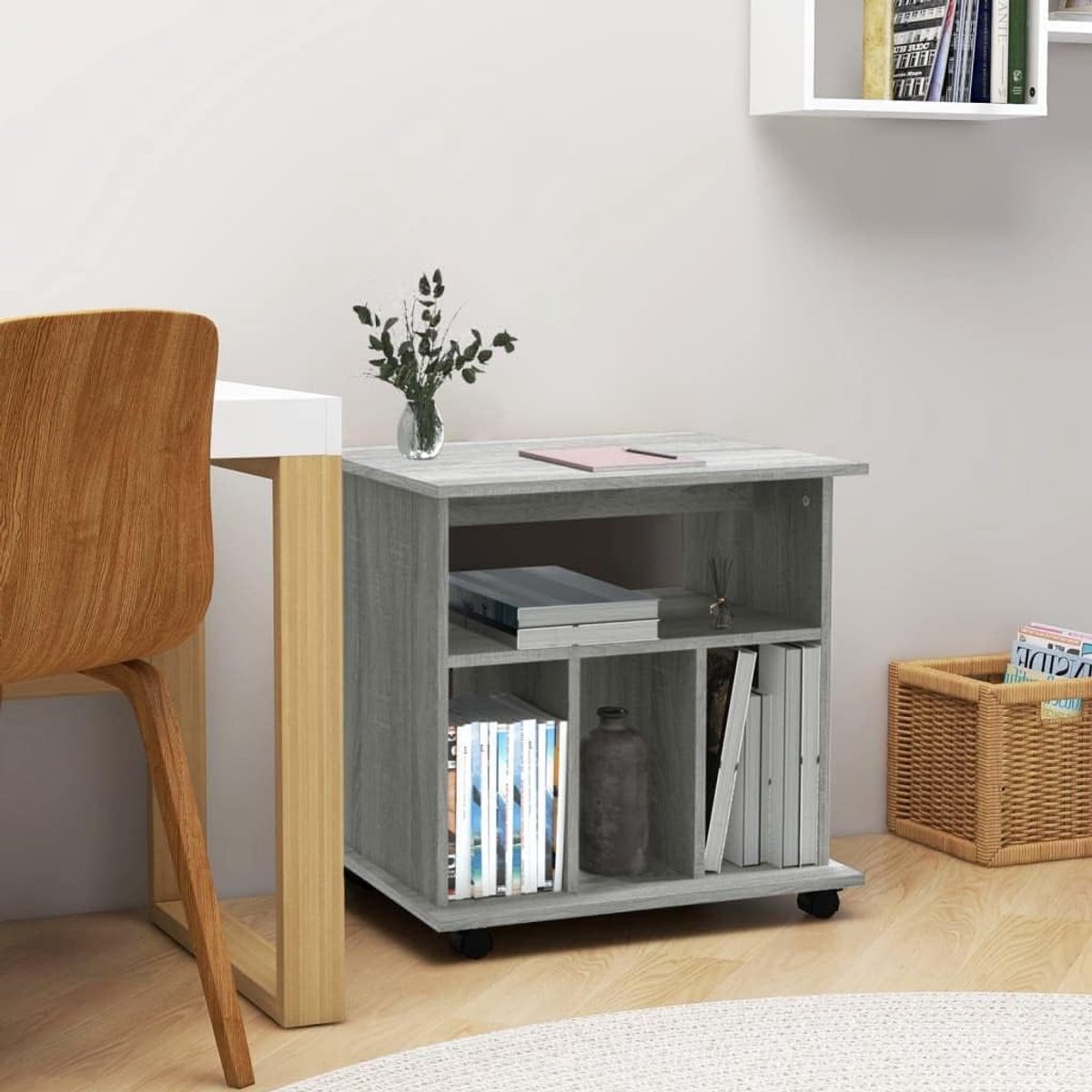 Kantoorcontainer, 60 x 45 x 60 cm, grijs, Sonoma houtmateriaal, archiefkast, rolwagen, ondertafelkast met 4 vakken, voor kantoor, werkkamer