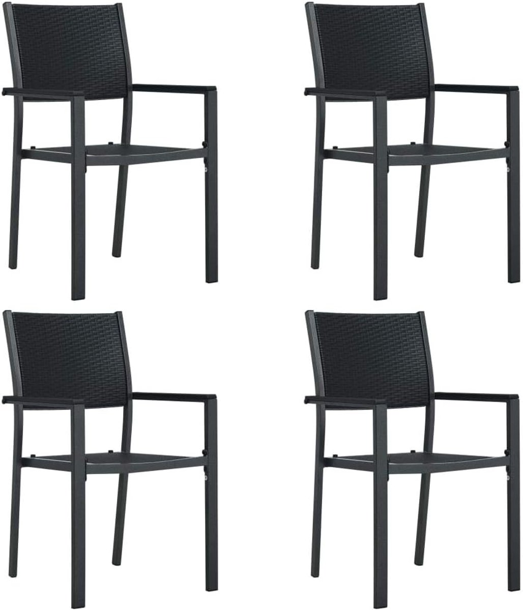 4 stuks tuinstoelen zwart kunststof rotan-look met stalen frame, weerbestendige en lichte stoelen voor terras, tuin, binnenplaats, outdoor zitgroep meubels