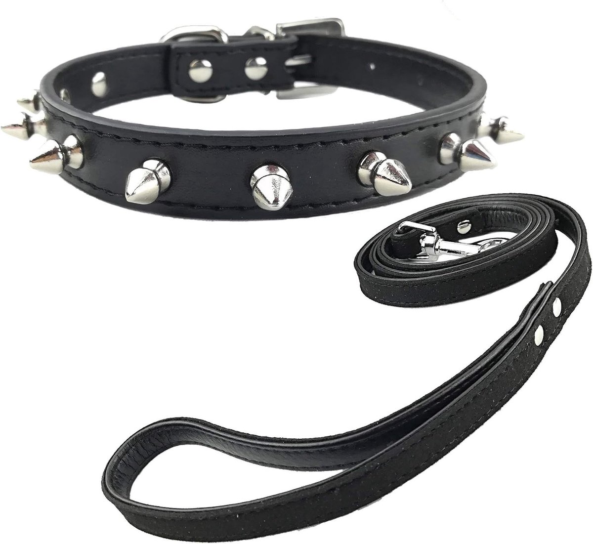 Puppy halsband en lijn met klinknagels punk klinknagels halsband met lijn voor kleine honden, Large, zwart