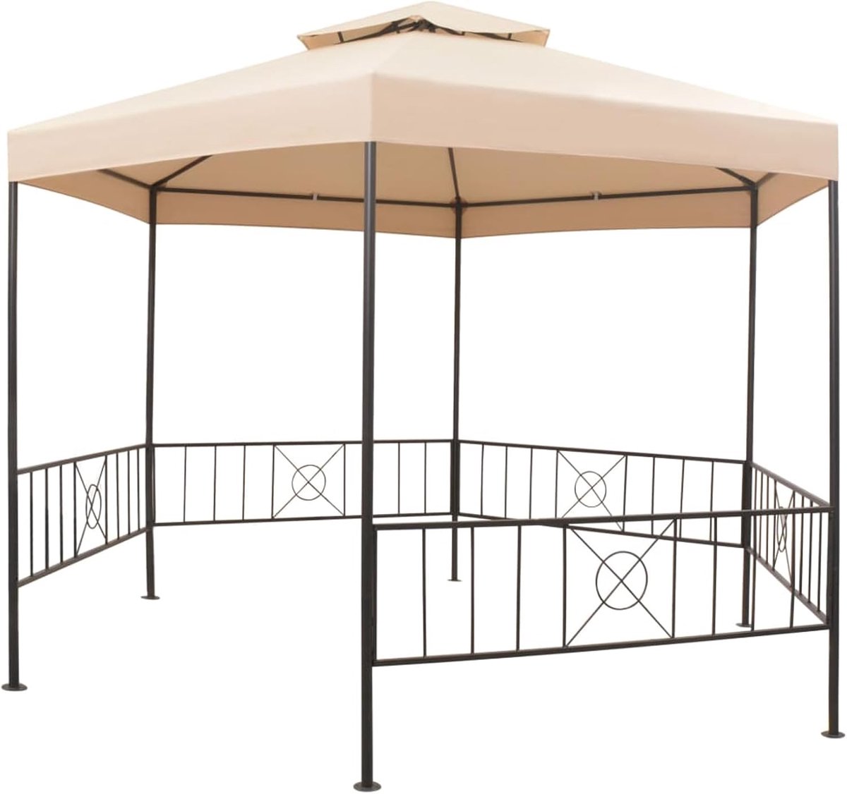 Tuinpaviljoen, zeshoekige tent, 323 x 265 cm, beige, polyester, stalen frame voor terras, tuin, evenementen