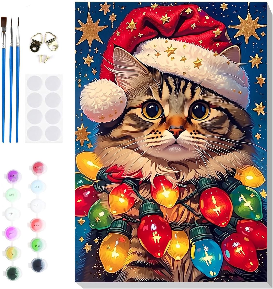 Verf op nummer voor volwassenen 20x30cm - Kerstkat - eenvoudig te schilderen - ideaal voor beginners - ShopVlot
