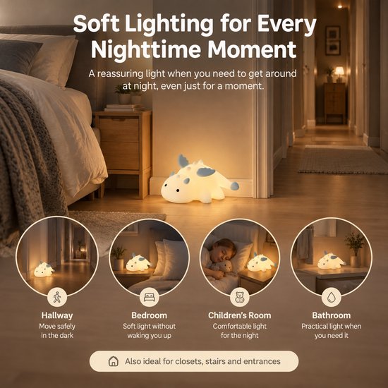 Oplaadbaar Nachtlampje Kinderen - LED Nachtlampje met Magnetische Bevestiging - RGB 7 Kleuren - 30 min Timer - Dimbaar Siliconen Slaaplampje - Baby Nachtlampje voor Kinderkamer, Slaapkamer & Gang — afbeelding 4