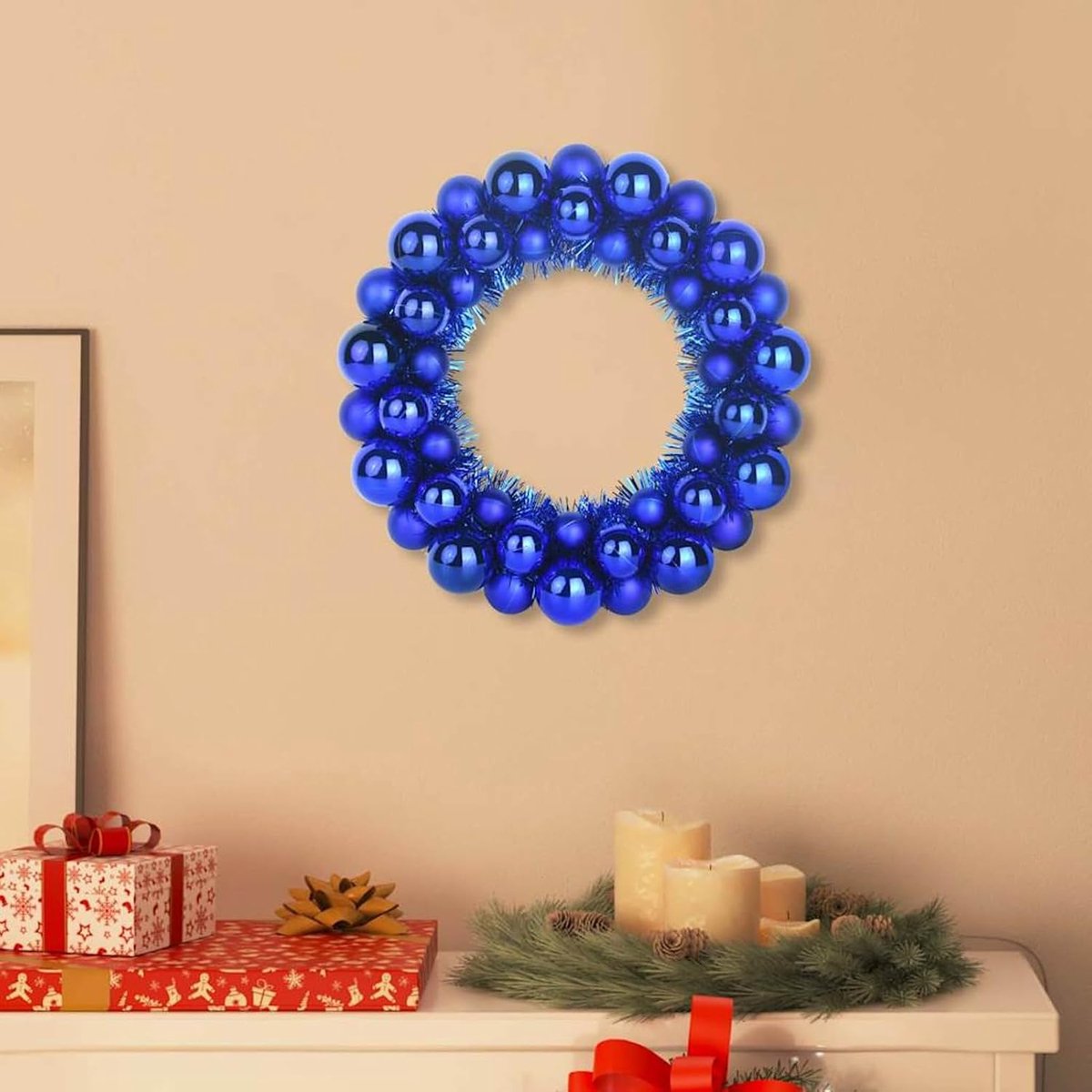 Kerstbalkransen, 2 stuks, blauw, 33 x 33 x 7 cm, polystyreen, kerstballen voor tuinbomen, huisdeur, decoratie, voortuin, feestelijke geveldecoratie 42019684