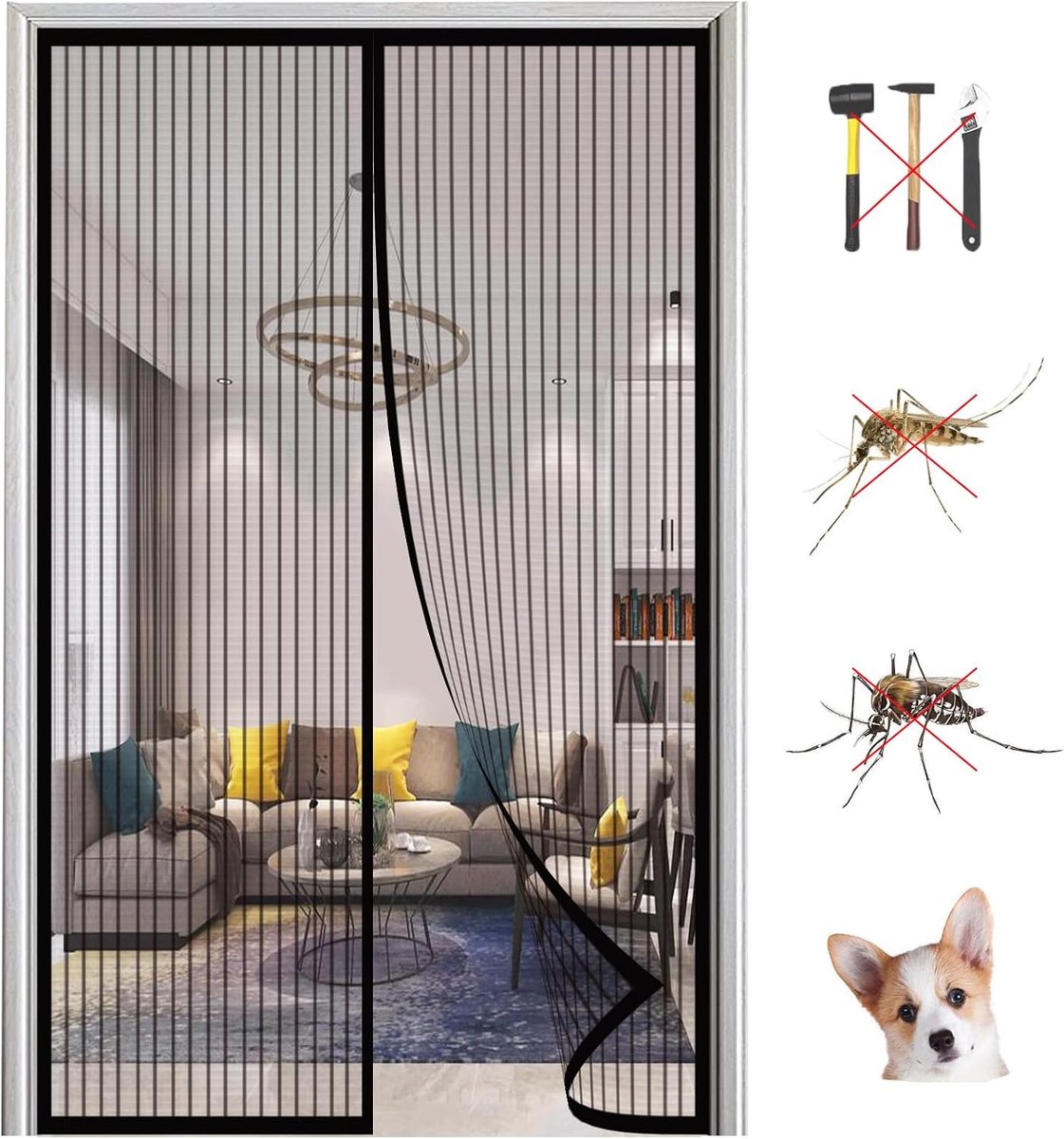 Automatische sluiting magnetische anti-klamboe, encryptie stil mesh gordijn, geen boren, voor woonkamer balkon schuifdeuren