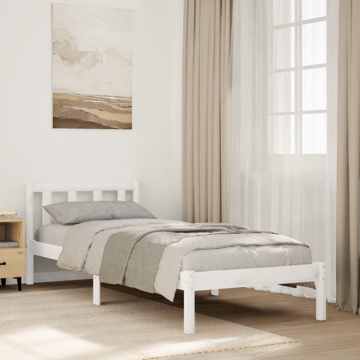 Grenenhout Lattenbodem hoofdbord 90x220 cm Wit