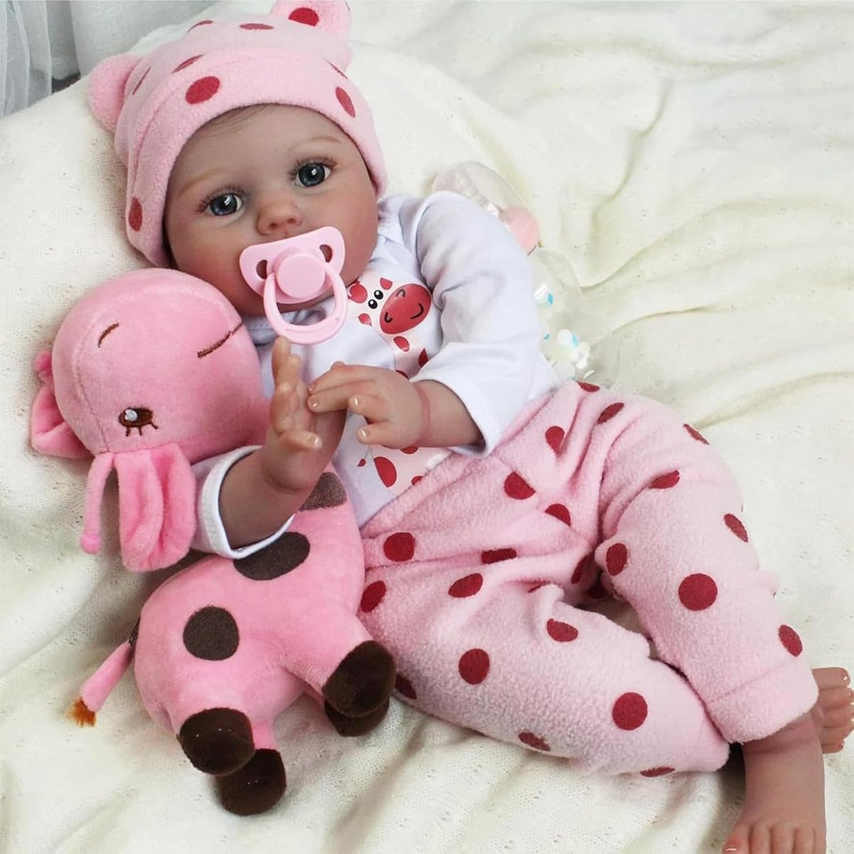 Reborn Doll Roze Polka Dot Outfit met Pluche Speelgoed 50cm