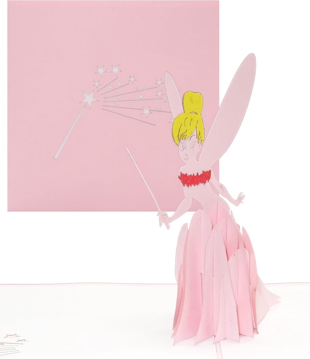 Kaart "Petite Fairy" 3D fee belletje, verjaardagskaart, uitnodiging en wenskaart, roze