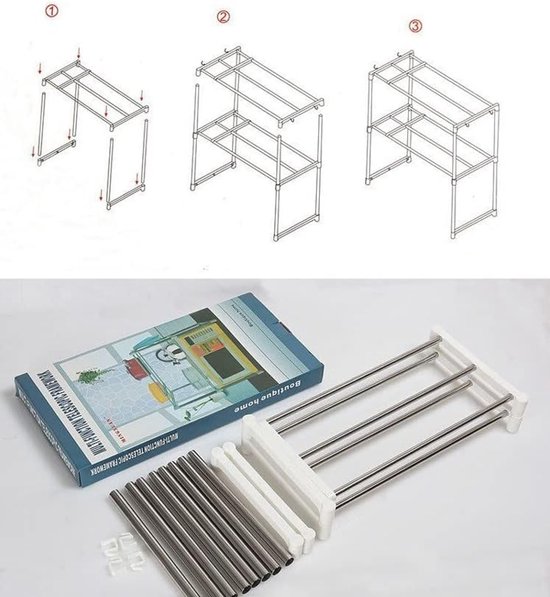 Magnetronrek met 2 niveaus, tafelorganizer, mini-ovenhouder, keukenapparatuur, rek voor kleine keuken, werkbladen, staand rek, houder voor magnetron, keukenrek — afbeelding 3