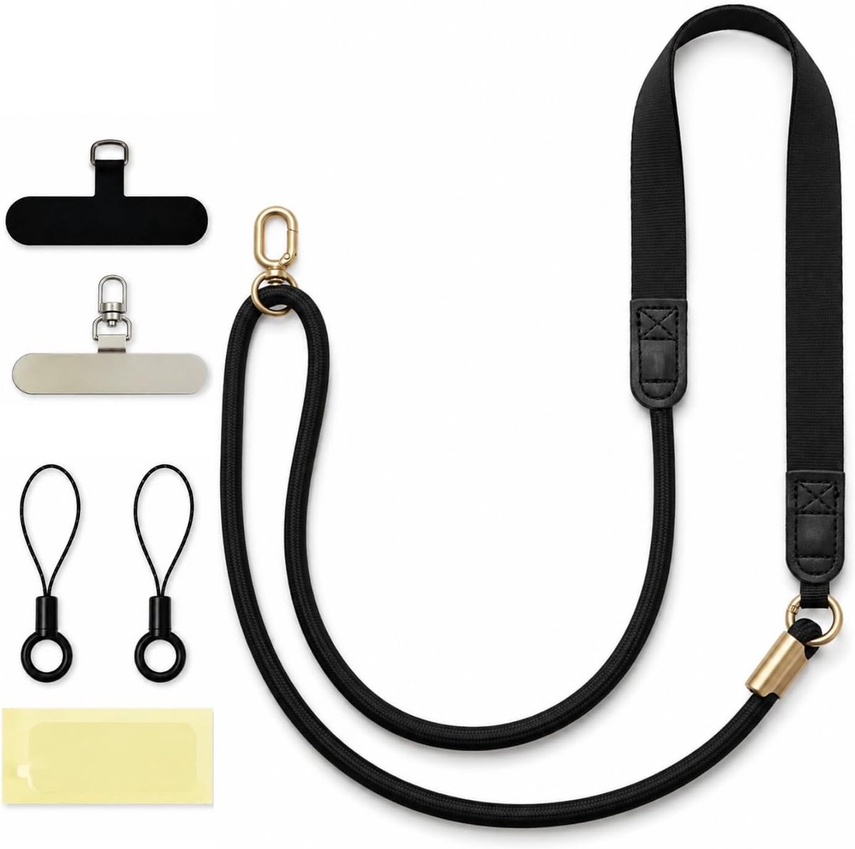 Telefoonketting om om te hangen, verstelbaar, breed telefoonkoord met 360° draaibare haak en 2 pads, mobiele telefoonkoord voor telefoonhoesjes, handsfree voor dagelijks gebruik, reizen