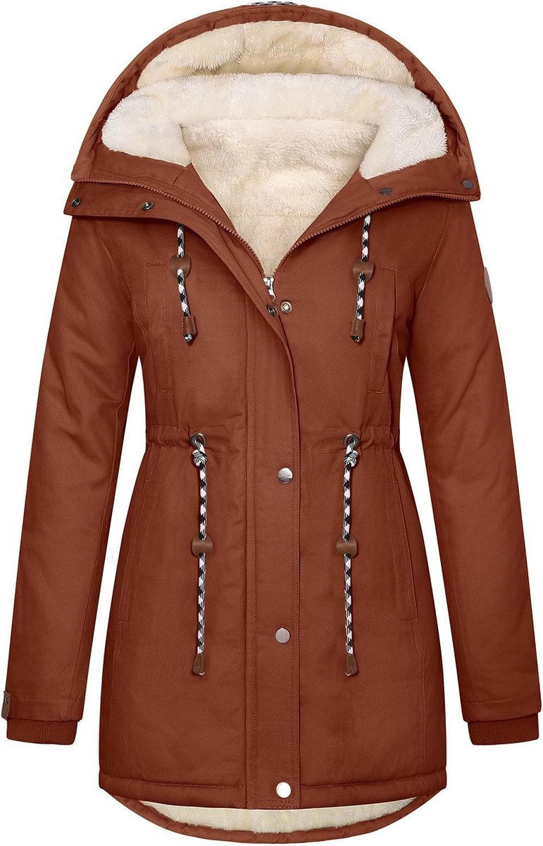 Jassen met fleece voor dames, warme katoenen parka-jassen voor dames, gewatteerde thermische overjas met capuchon en trekkoord, ritssluiting