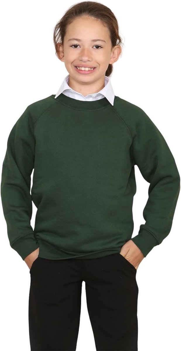 Schooltrui voor jongens en meisjes, kinderen, ronde hals, fleece trui, lange mouwen, effen, jongens, sweatshirt, uniseks, schooluniform meisjes, leeftijd 2-13