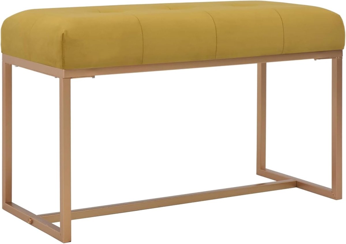 Banken | Halbank Eetkamer, Keuken, Woonkamer | Afmetingen: 80 x 36 x 51 cm (B x D x H), Mosterdgeel en Gouden / Grijs en Goud
