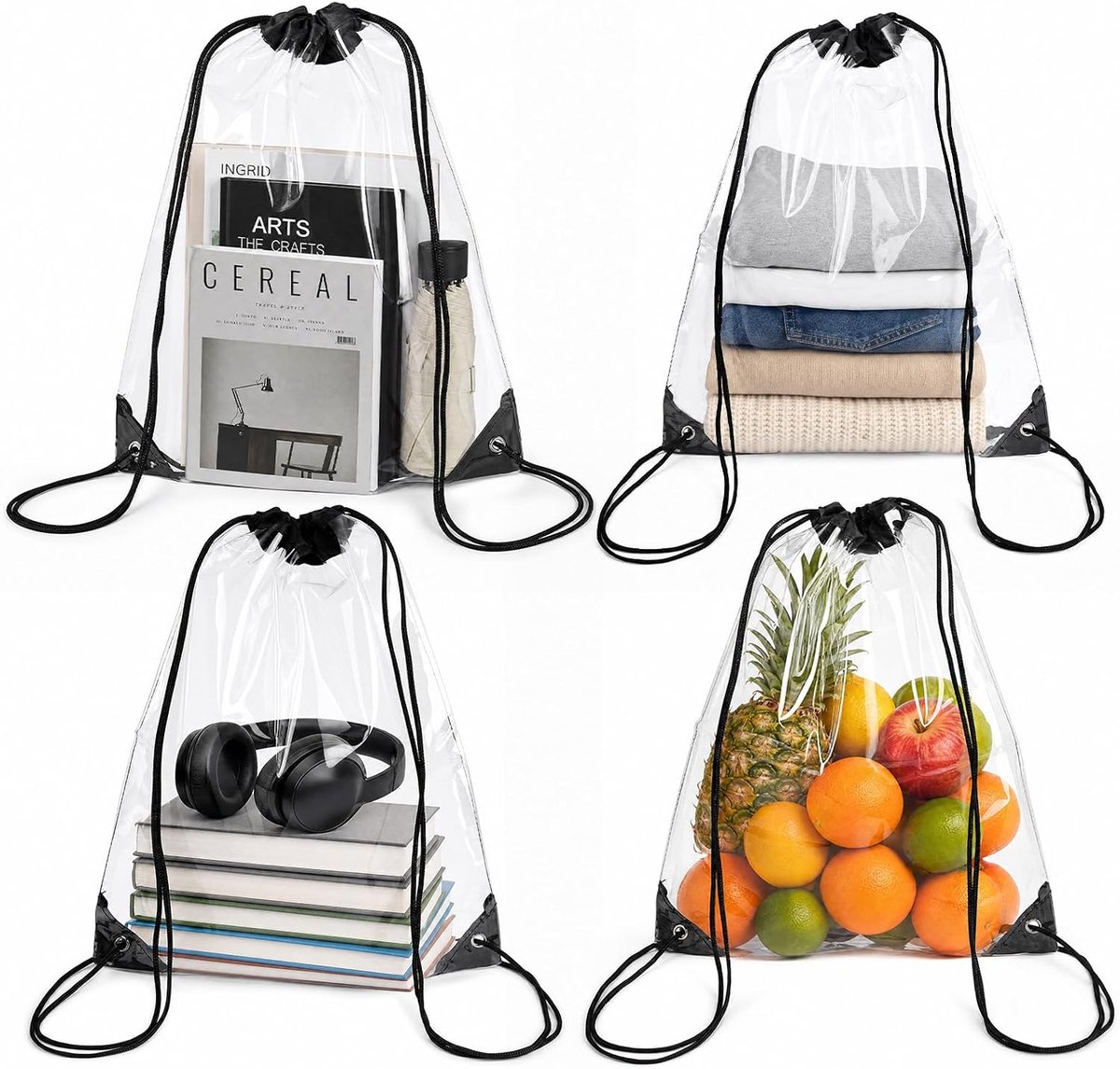 4 stuks transparante rugzak met trekkoord, PVC Clear Bag Festival