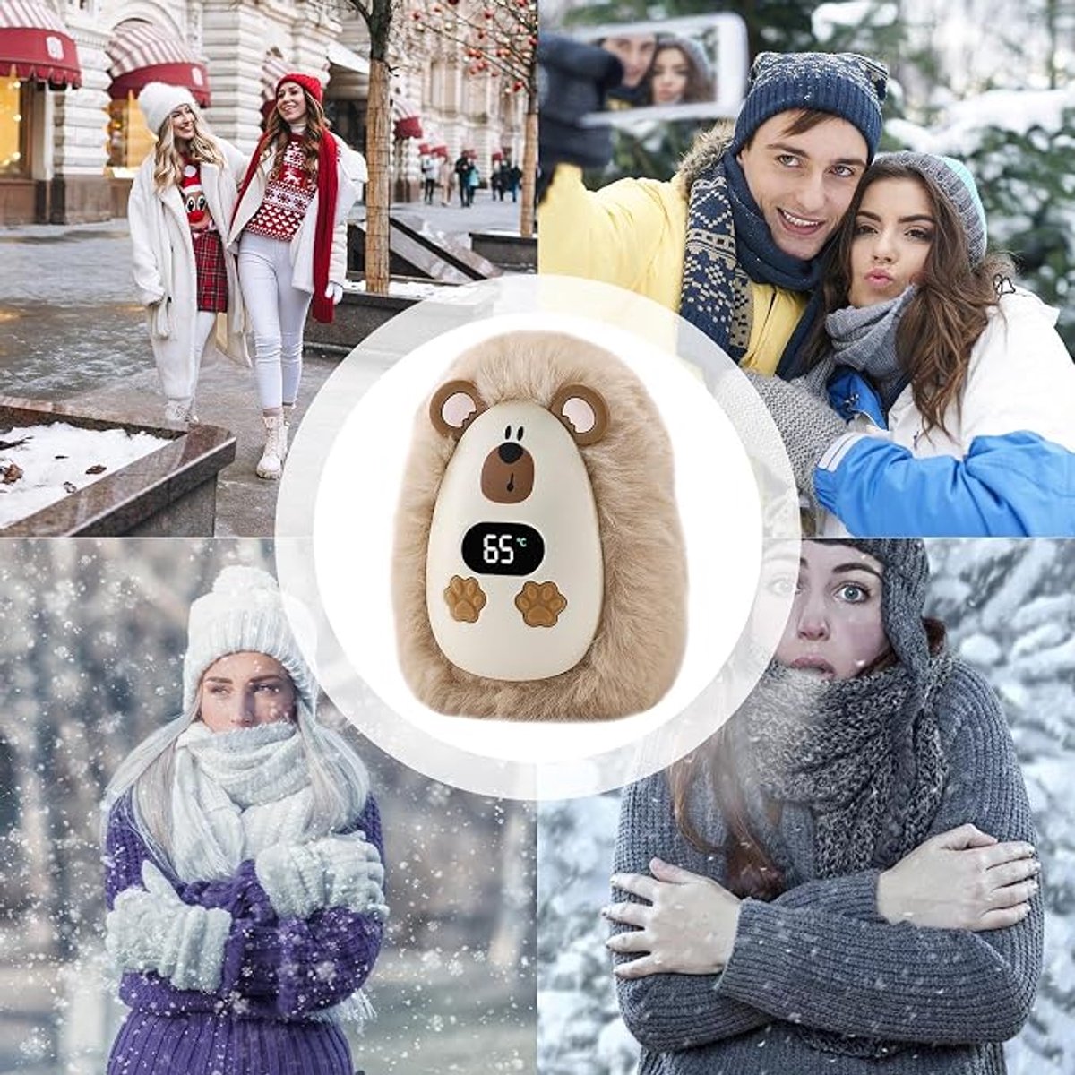 Oplaadbare Handwarmers - Elektrische Handwarmers - Pluche Handwarmers - met Digitaal Display - Herbruikbare - Draagbare - Veilig & Lang Warm - Perfect cadeau - bruin — cadeau in Gadgets - foto 7