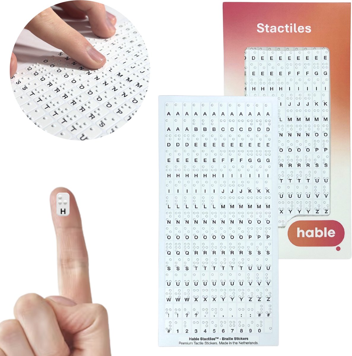 Hable Stactiles 3D Tactiele Braille Stickers - Voelbare Markering Apparatuur & Toetsenbord - Voor Slechtzienden, Blinden & Senioren - Zwart op Wit- 180 stuks