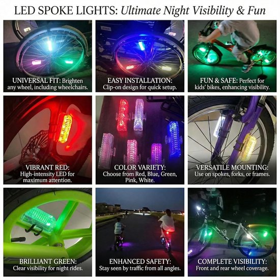 Spaakverlichting Fiets - 2x Fiets spaak LED verlichting - Waterdicht - 12 Knippermodi - USB oplaadbaar - Spaakverlichting met bewegingssensor - kinderfiets - fiets wieldecoratie - multicolor - fietsverlichting - Voor Kinderen, Volwassenen en E-bikes — afbeelding 2