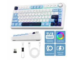 AULA F75- Mechanisch Draadloos Toetsenbord Gaming- RGB - 75% Qwerty - Gaming Keyboard - Reaper Switch - Licht Blauw