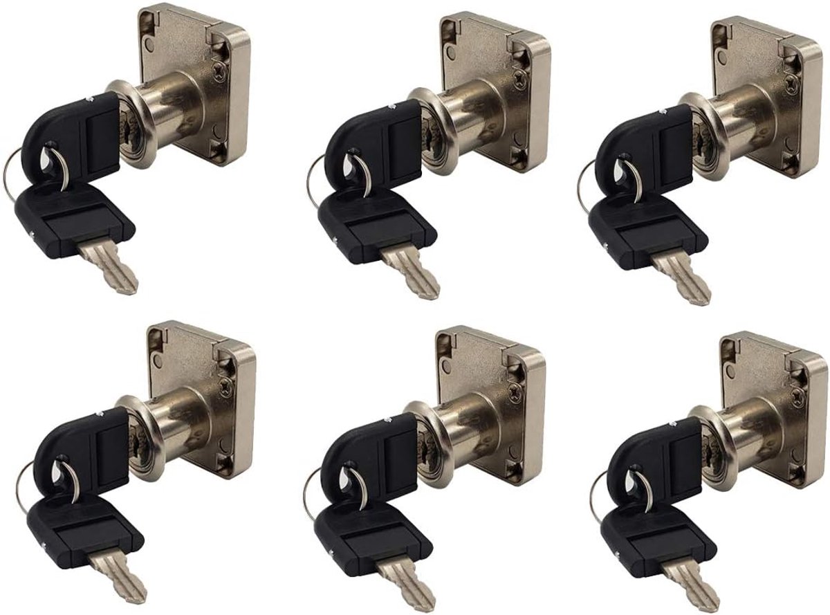 Ladeslot met dezelfde sleutel, voor kasten, gereedschapskisten, bureaus, 22 mm, parelnikkel, 6 stuks