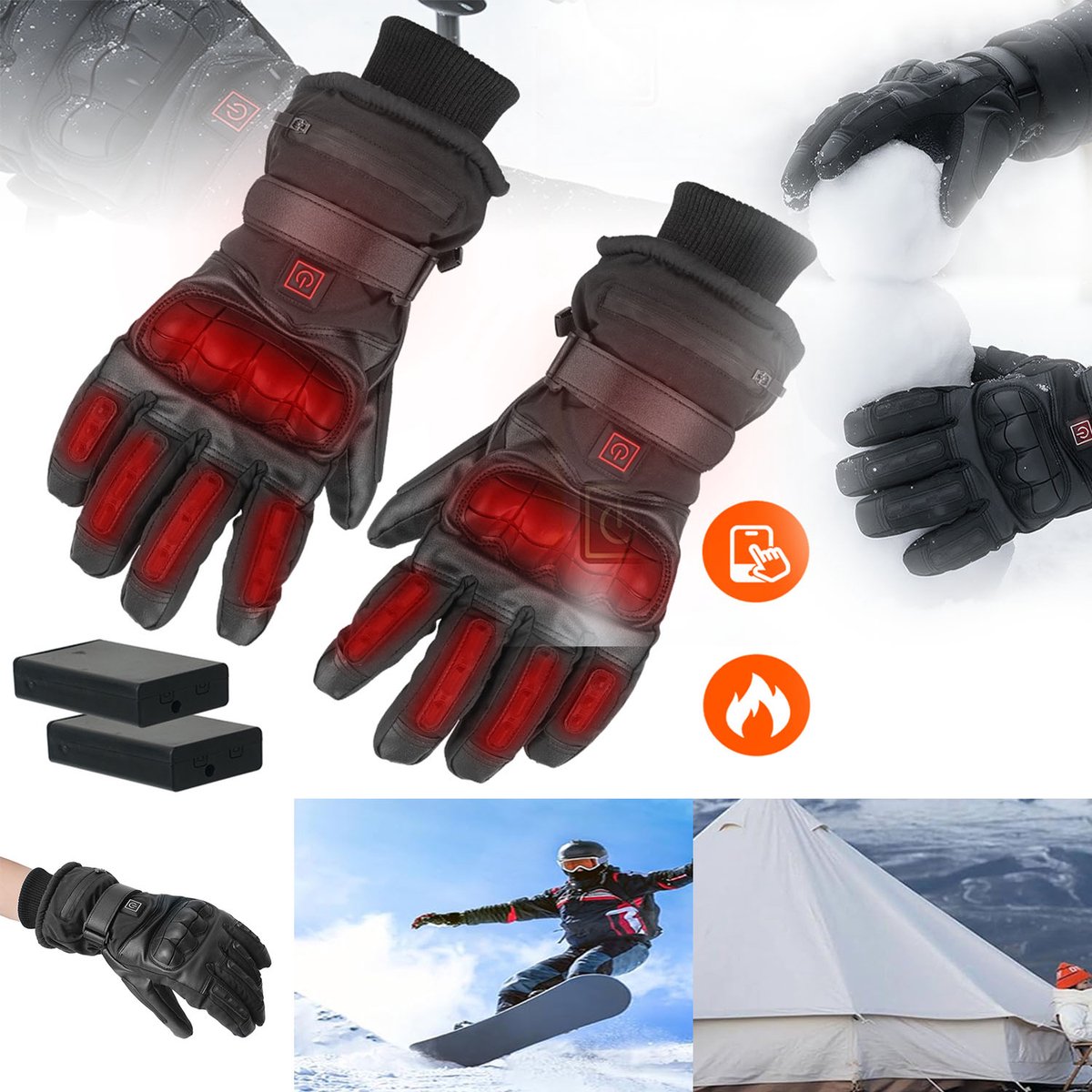 Verwarmde Handschoenen, Oplaadbare Verwarmde Handschoenen, 3 Temperatuurniveaus, Touchscreen-Handwarmer.