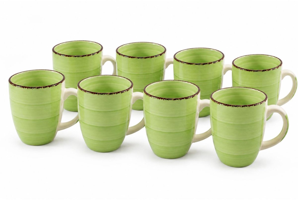 Bellatio Design Koffiemok Colourful Morning - 8x - groen - keramiek - 340 ml - theemokken