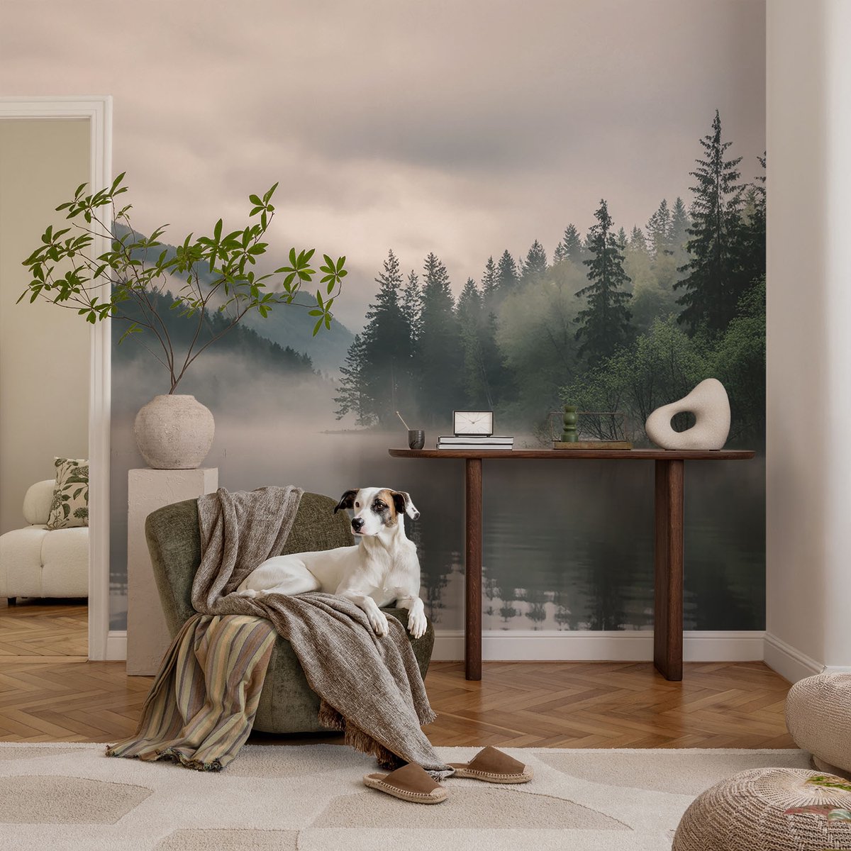 Coloray Vliesbehang - Grijs Snellijm Behang - 104x70 cm - Atmosferisch Meer Muurschildering - Gang behang Landschappen - Fotobehang Vlies - Gang behang