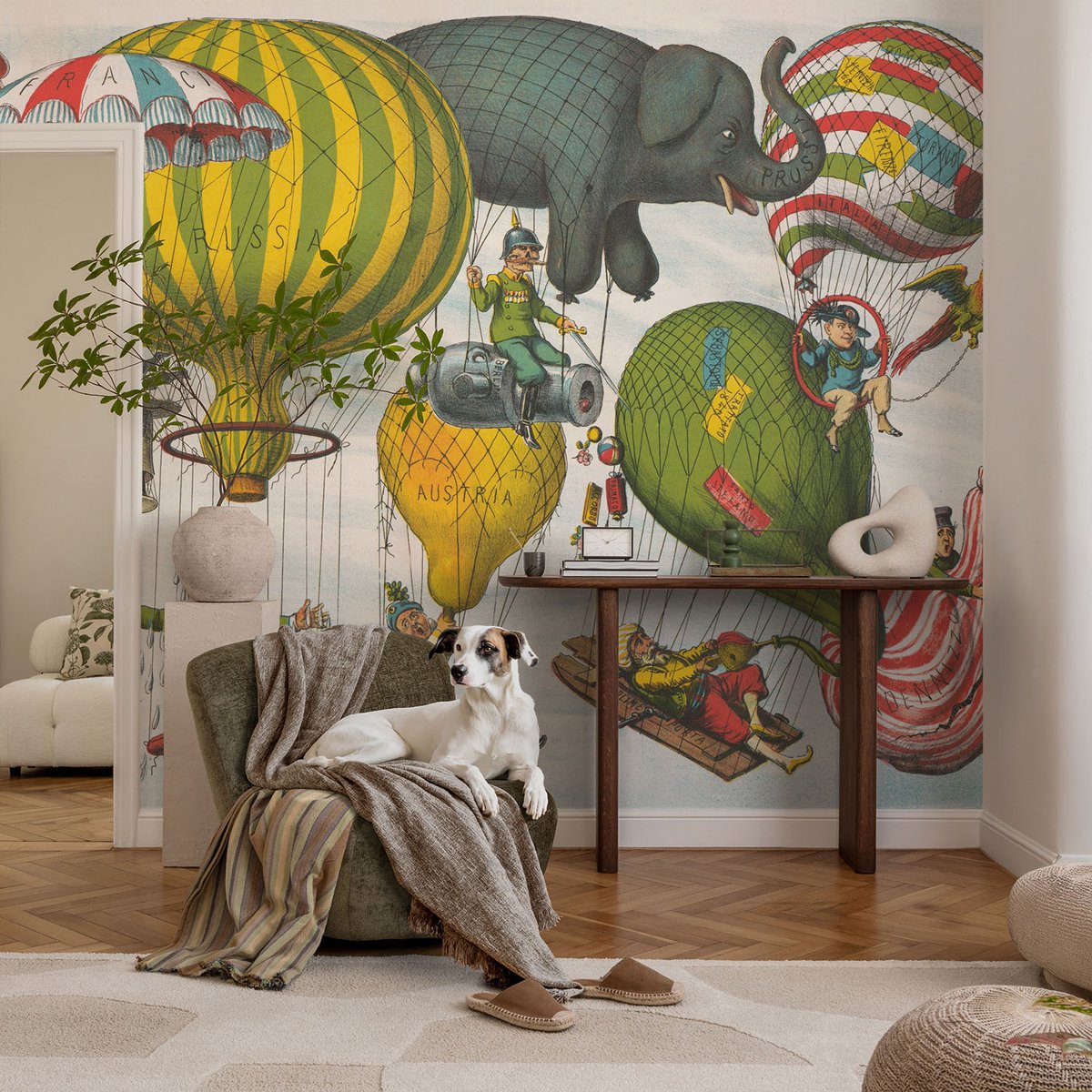 Coloray Vliesbehang - Geel Snellijm Behang - 104x70 cm - Ballonvaart Muurschildering - Slaapkamer behang Deel - Fotobehang Vlies - Slaapkamer behang