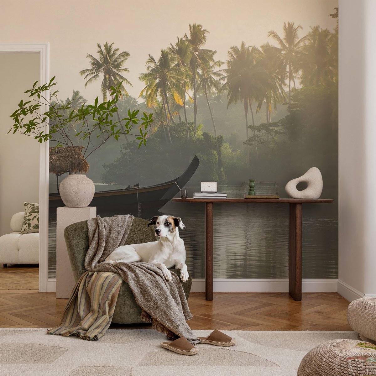 Coloray Vliesbehang - Grijs Snellijm Behang - 104x70 cm - Tropisch Paradijs Fotobehang Vlies - Woonkamer behang Landschappen - Muurschildering - Woonkamer behang