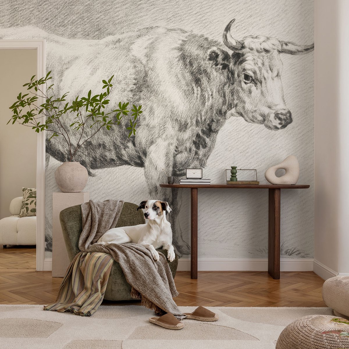 Coloray Vliesbehang - Grijs Snellijm Behang - 104x70 cm - Stierpotlood Fotobehang Vlies - Hal behang Dieren - Muurschildering - Hal behang